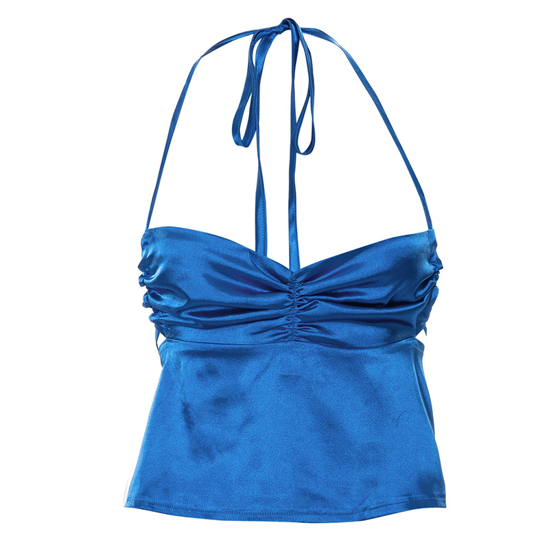 D22TP135 Estate Nuovo 2024 Tinta unita Lace up Collo Appeso Senza Maniche Ombelico Aperto Indietro Canotta da Donna_voghion.com