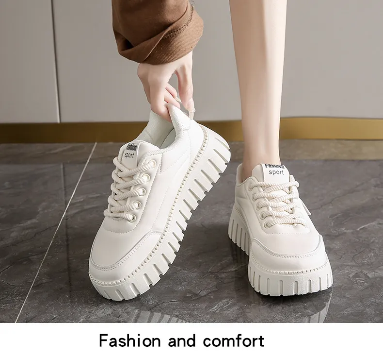 Women's Thick Sole Casual Board Shoes Versatile Trendy White_voghion.com
