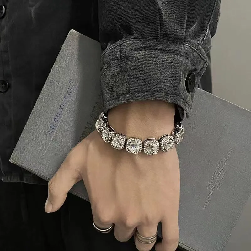 Chains Hip Hop Square Colorful Rhinestones CZ Tennis Chain Choker Necklace Male Femalebling Punk Bracelet Jewlery Couple_voghion.com