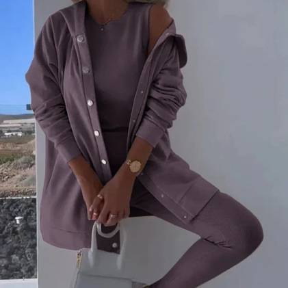 Ensemble 3 pièces pour femme : sweat à capuche, débardeur côtelé et pantalon de jogging – Tenue décontractée coupe slim – Du S au 5XL_voghion.com