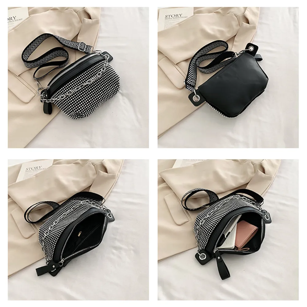 Rhinestone Ladies Handbags Fashion Chain Female Sling Waist Pack Casual Adjustable Strap Portable Elegant For Weekend_voghion.com