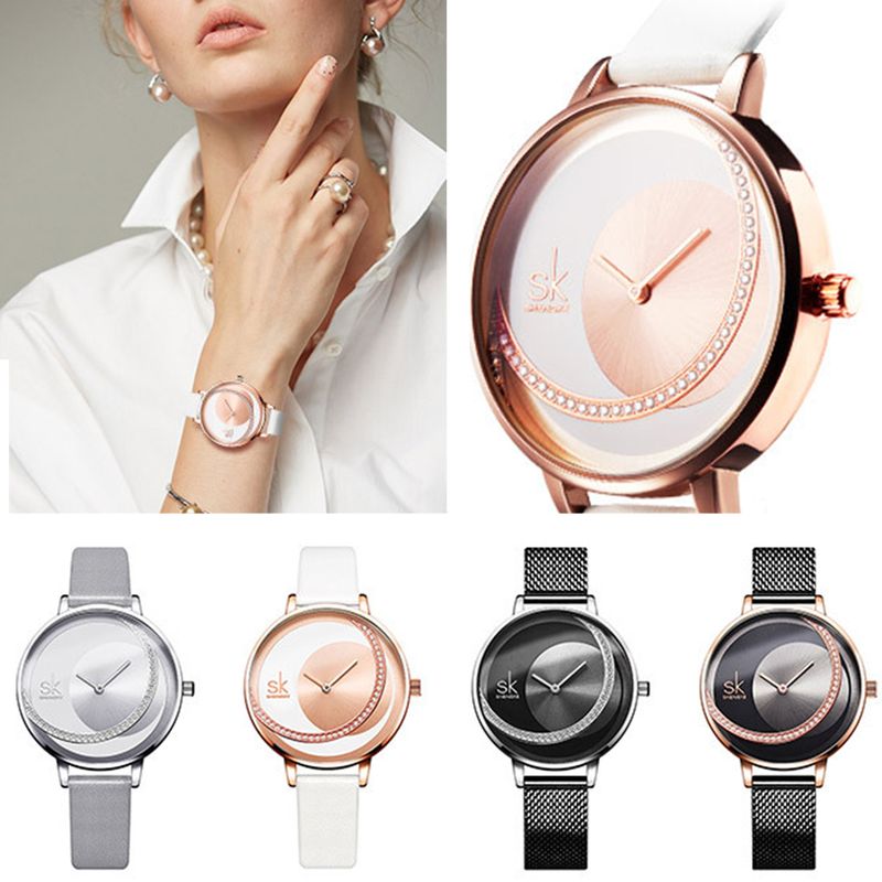Montre-bracelet à quartz Yamaler pour femme avec cadran rond et bracelet en acier inoxydable sans numéro_voghion.com