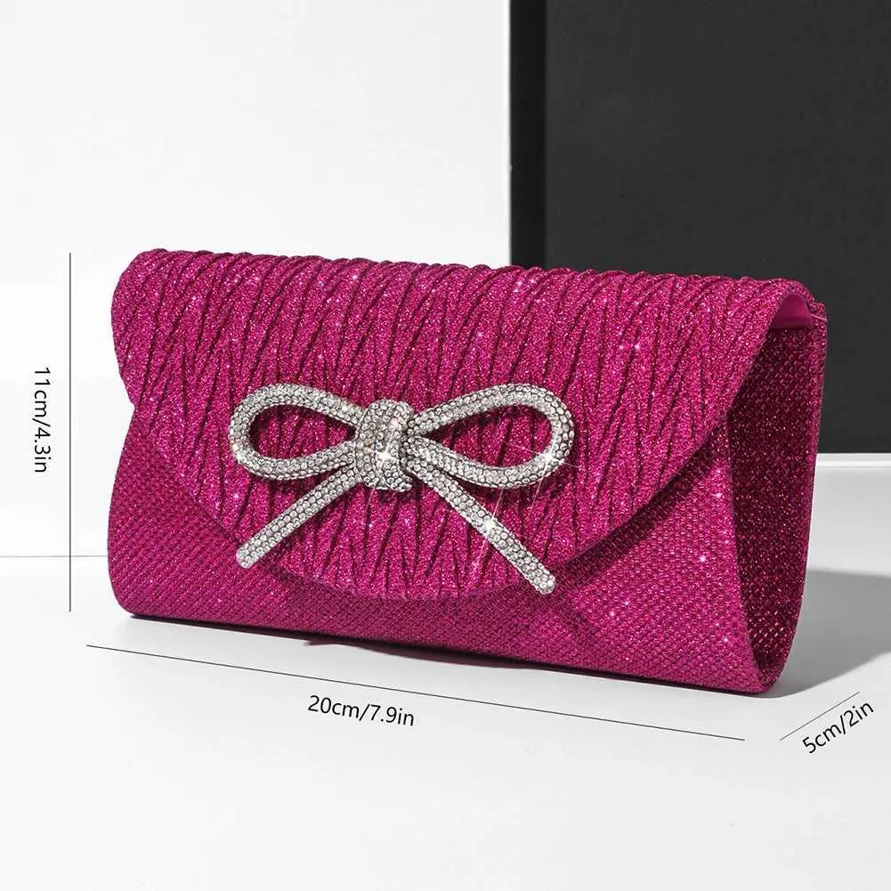 Elegante pochette con fiocco in cristallo scintillante da donna, con busta, per cena, sera, matrimonio, festa, ballo, portafoglio Y241019_voghion.com