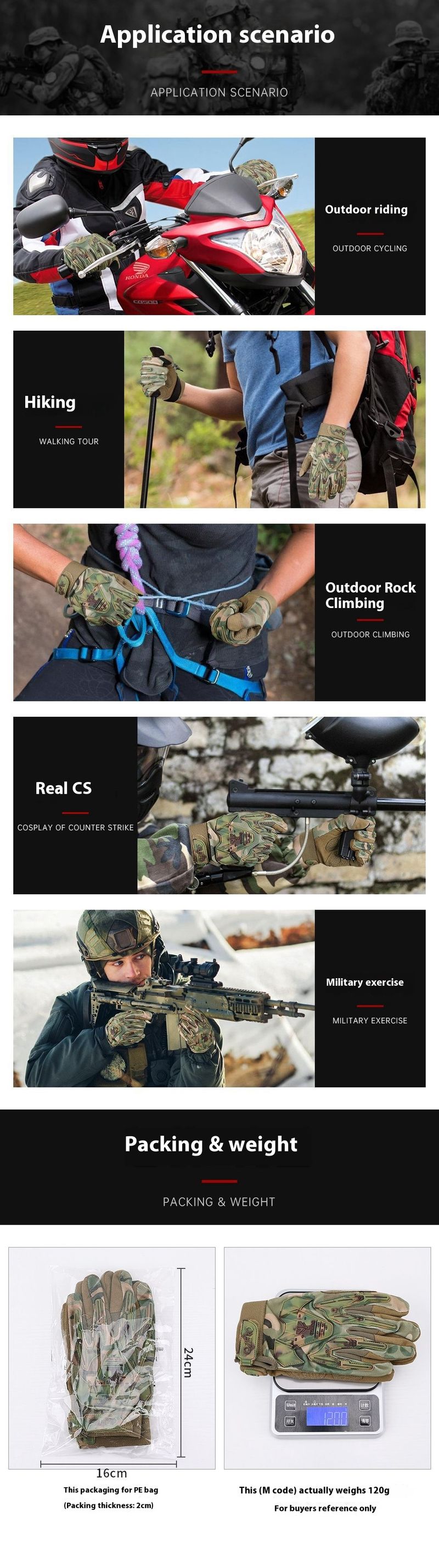 Tactical gloves, all finger camouflage touch screen, thickened puncture silicone, anti-collision anti slip outdoor_voghion.com