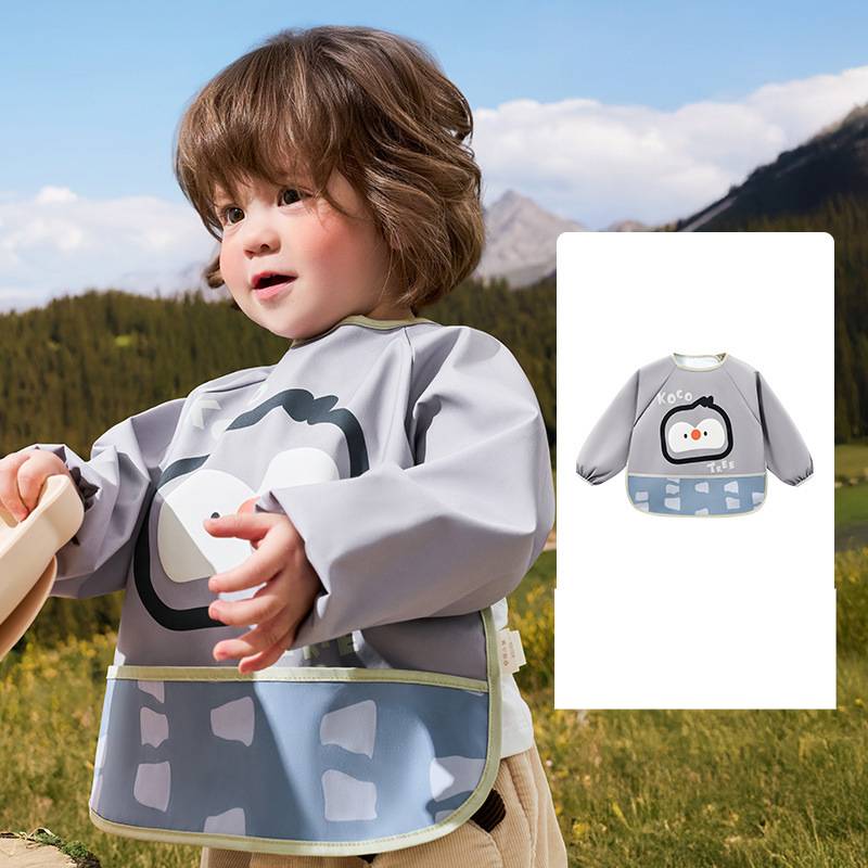​​Baby Feeding Bib With 3-in-1 Protection – Waterproof, Stain-Resistant & Soft Polyester Smock For Toddlers (1-3 Years,/Penguin Designs)​​_voghion.com