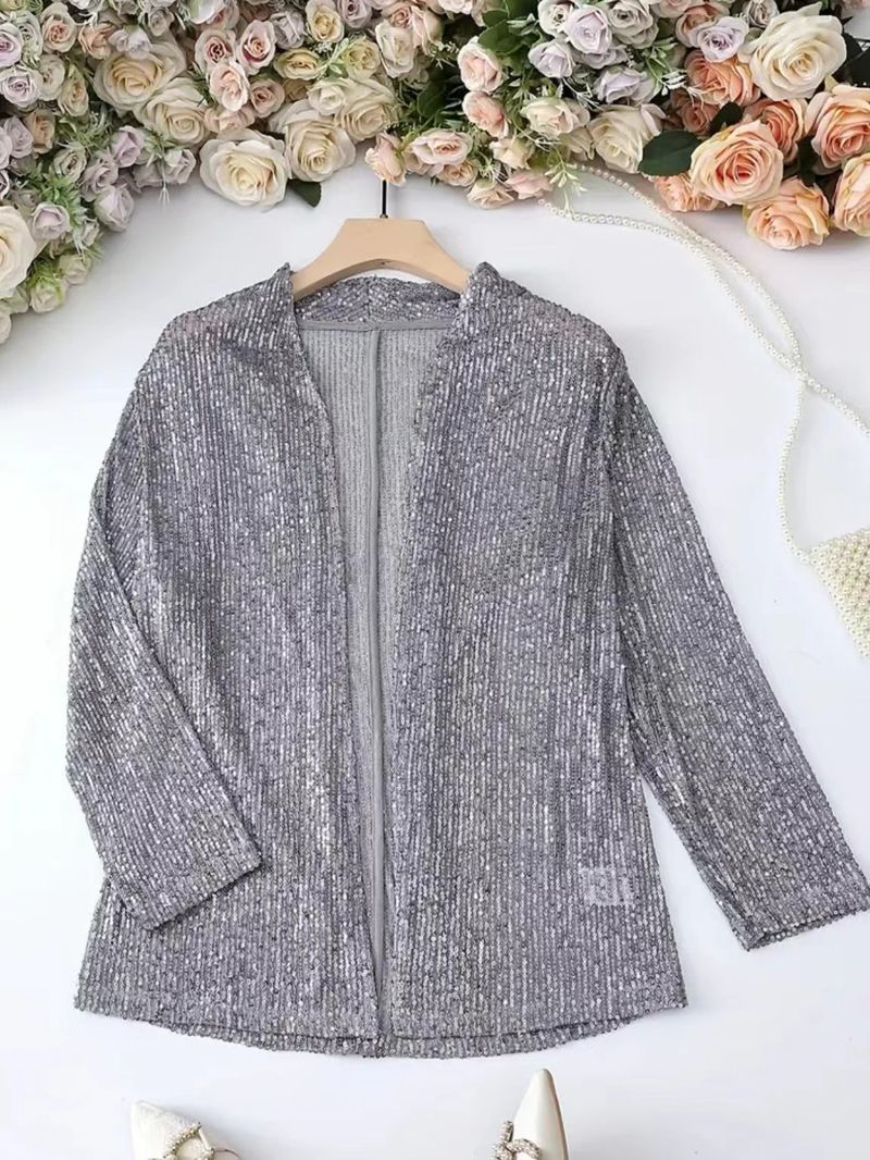 Damenbekleidung neuer heißer Stil, elegante einfarbige Slim Fit-Freizeit-Pailletten-Kleinanzugjacke für Damen_voghion.com