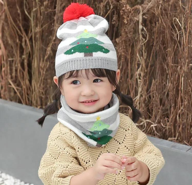 Presente de Natal Quente Gorro Chapéu Conjunto de Duas Peças Bebê Menino e Menina Crianças Quentes Malha Chapéu de Inverno Cachecol de Pescoço para 1-5 Anos_voghion.com