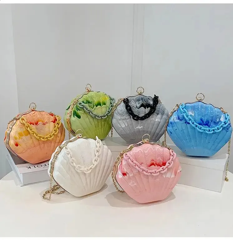 Pochette da festa a forma di conchiglia, elegante, da sera, a tracolla, per donna, con tracolla, borse e borsette chic 241105_voghion.com