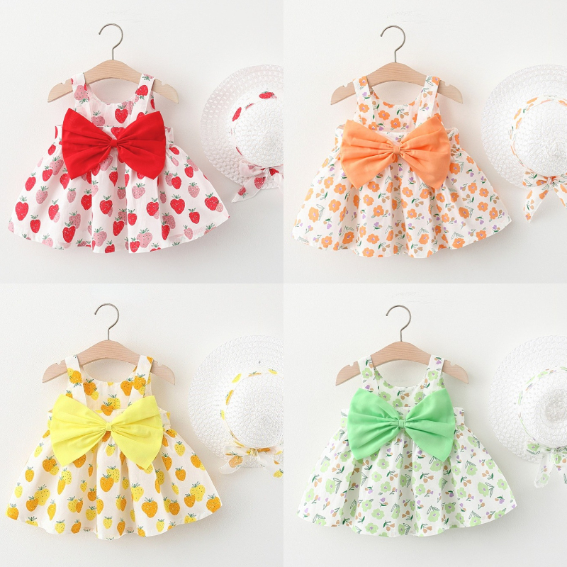 Newborn Baby Girl Dresse Summer Flower Printed Bows Princess Dress For Baby Cute Cotton Clothes Kids_voghion.com