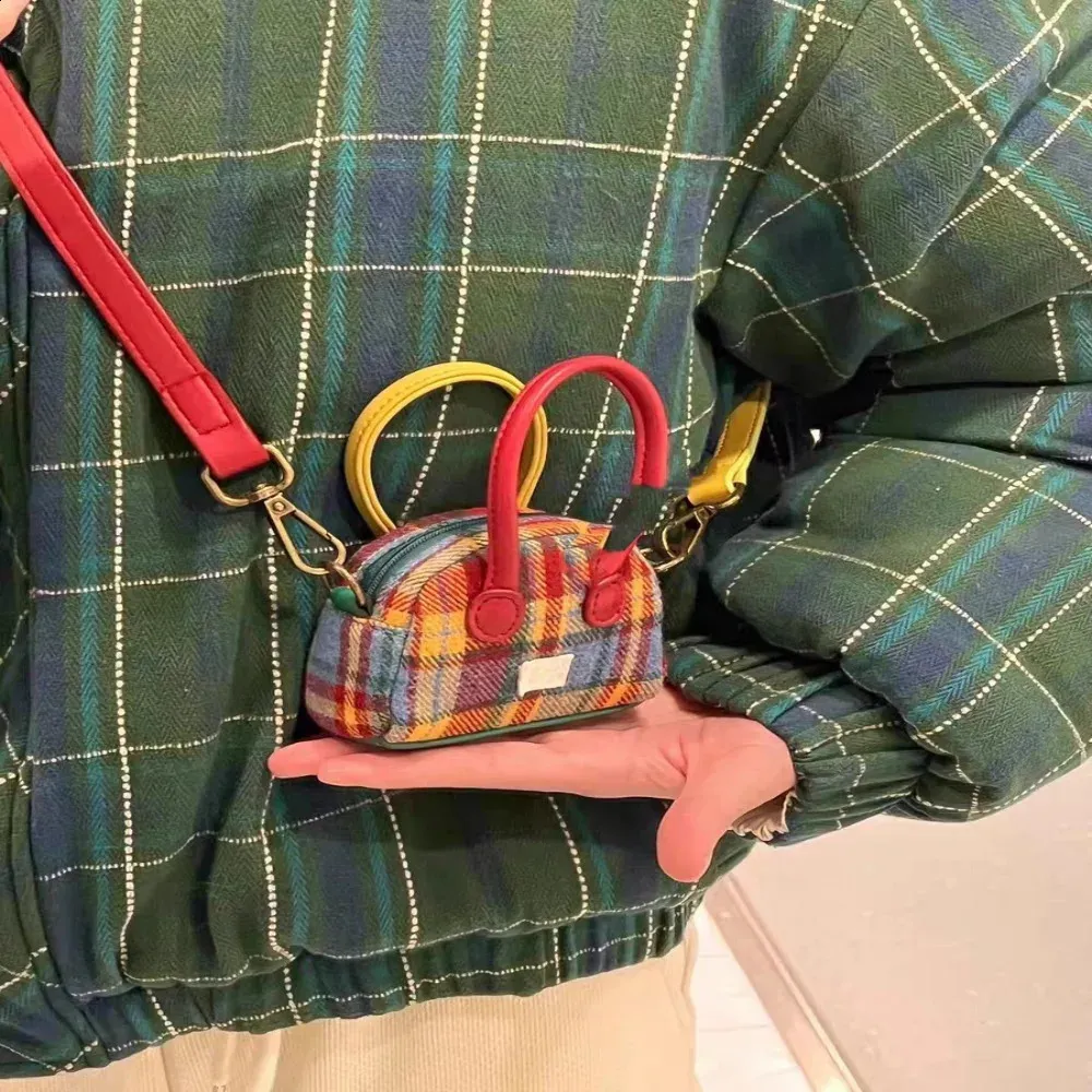 Handtasche, Schultertasche, Umhängetasche, Retro-Plaid-Kopfhörer, kleine Weihnachts-Geldbörse, Geschenk für Mama 240912_voghion.com