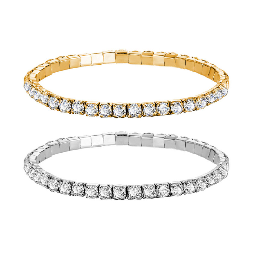 Nueva y elegante pulsera de una sola fila de diamantes con diseño creativo, sencilla y elegante, pulsera elástica con diamantes de imitación para mujer