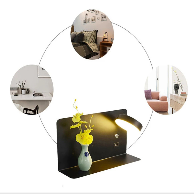 Applique a LED con interruttore e interfaccia USB Lampada da parete bianca e nera alla moda, illuminazione per corridoio, corridoi, lampade artistiche, lampada da tavolo_voghion.com
