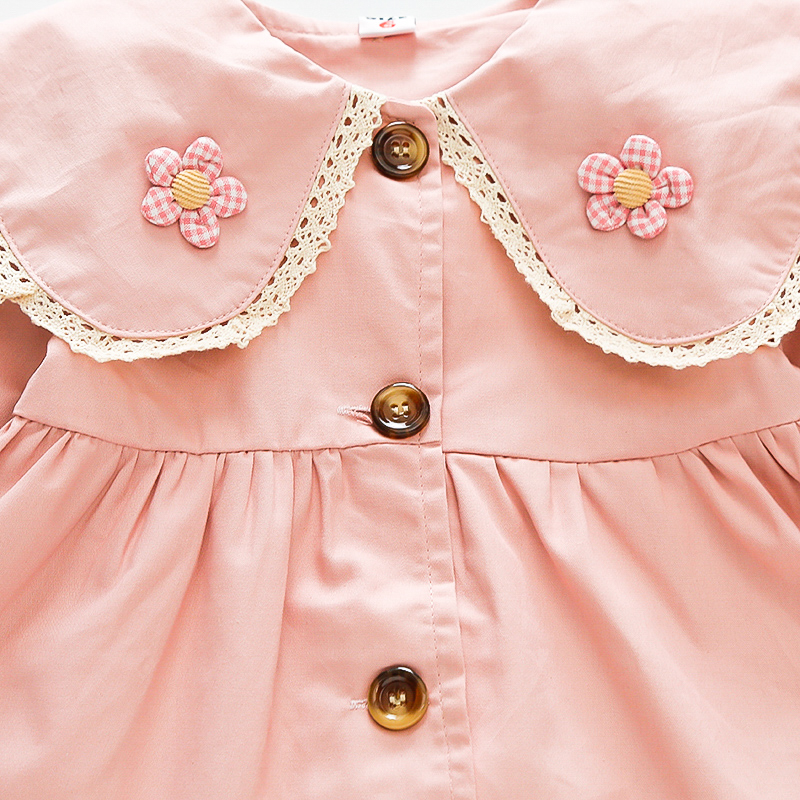Manteau pour bébé fille, couleur unie, col de poupée à fleurs, coupe-vent, vêtements pour bébé_voghion.com
