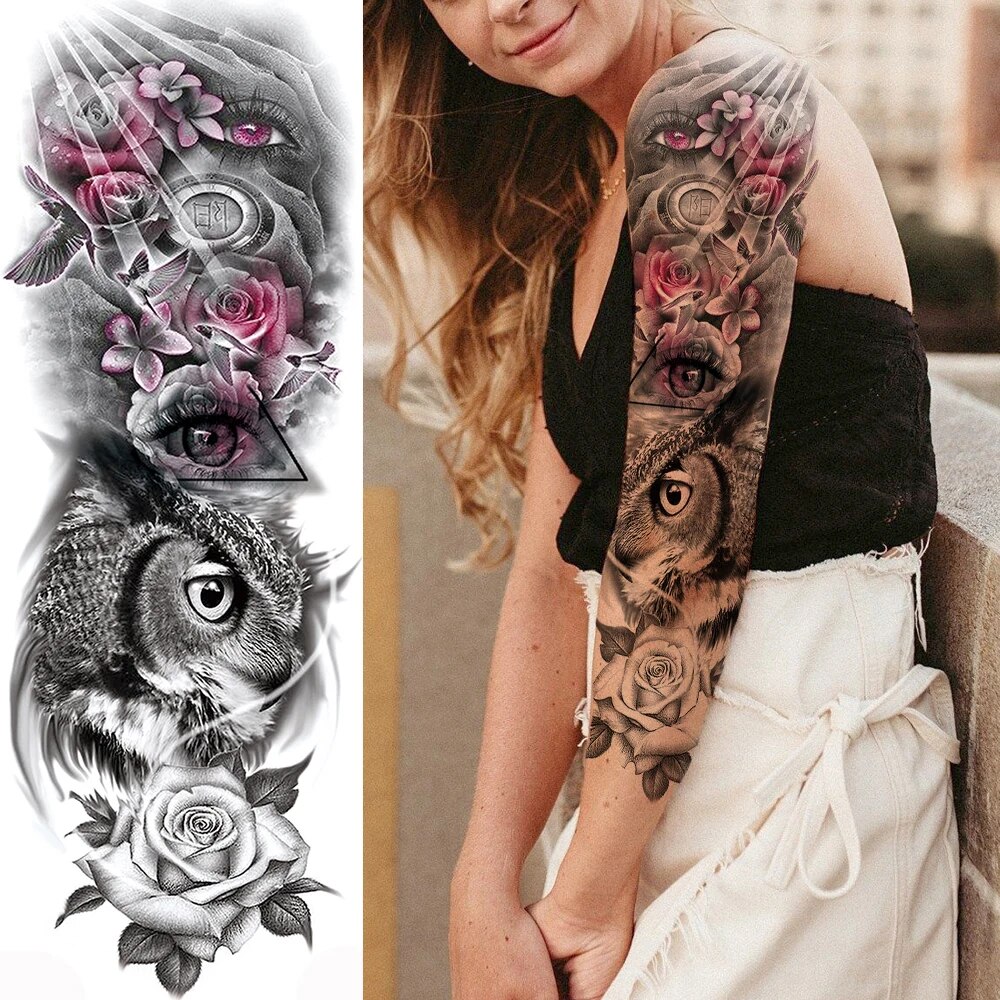 Autocol de tatuaje temporare complete sexy pentru braț pentru femei, bărbați, adulți, pistol, călugăriță, mâneci de tatuaj realiste, mari_voghion.com