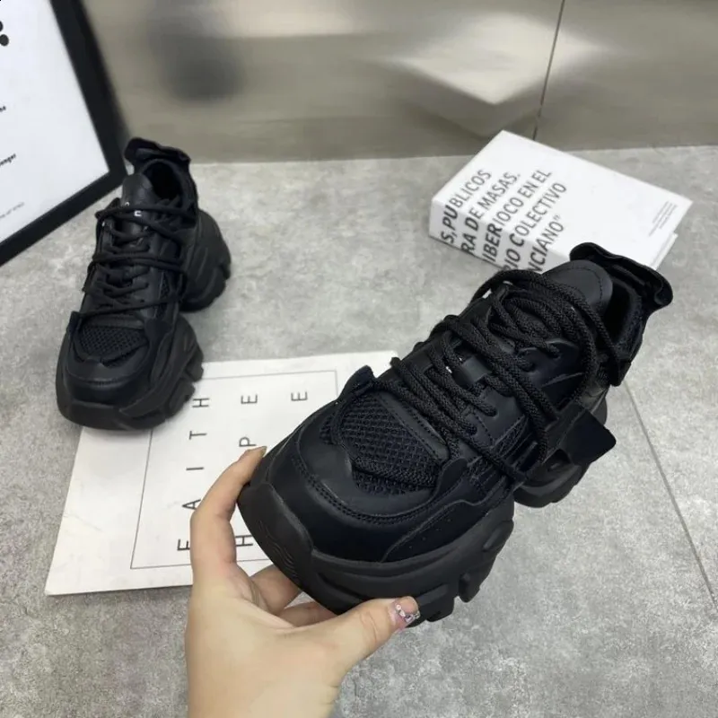 Women Thick Bottom Chunky Sneakers Korean Female Platform Lace Up Breathable Spring Autumn Woman Vulcanize Shoes atos_voghion.com