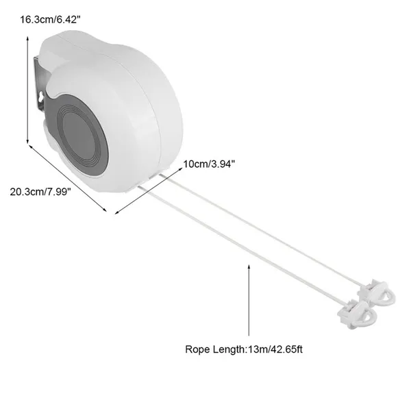 Étendoir à linge double rétractable mural de 13 m, pour intérieur et extérieur._voghion.com