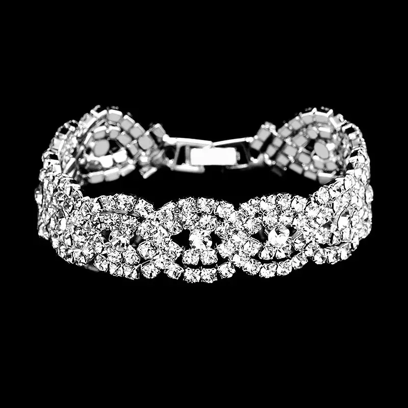 Conjuntos de joyas de boda TREAZY Sier Color Rhinestone Cristal nupcial para mujeres Collar Pendientes Pulsera Conjunto Accesorios_voghion.com