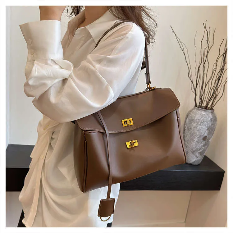 Enkel håndtaske til kvinder i PU-læder med stort håndtag og crossbody-taske til daglig indkøbspose til damer_voghion.com