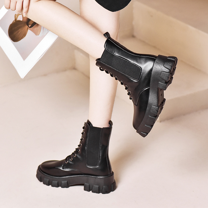 Martin – bottes de moto à lacets en PU pour femmes, chaussures d'automne à fond épais et surélevé, nouvelle collection 2022_voghion.com