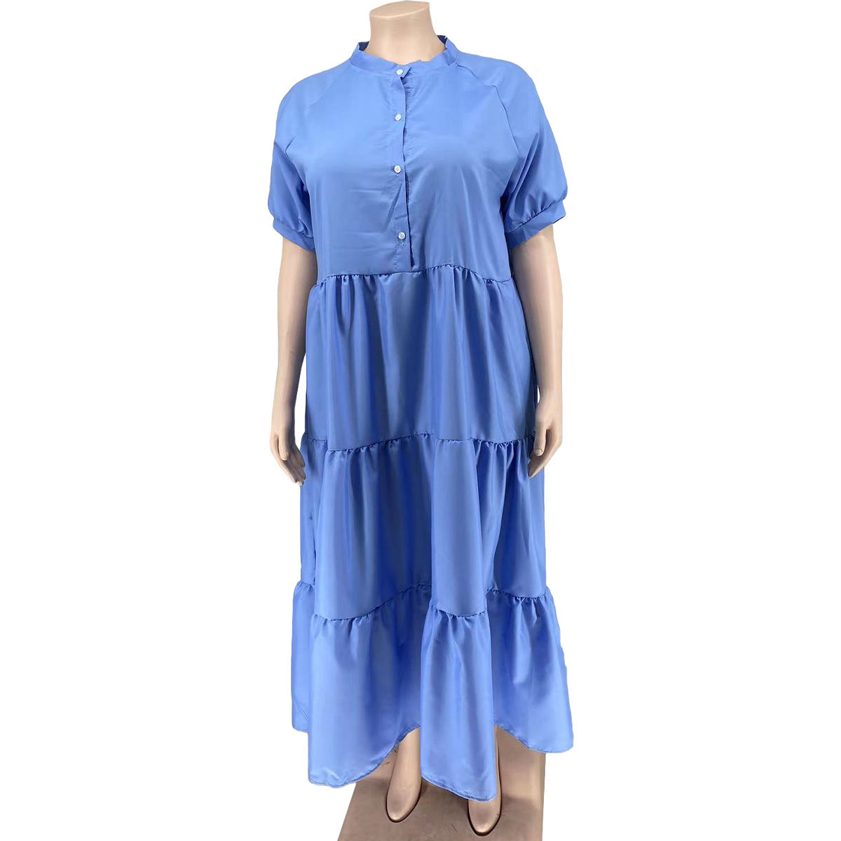 Abito con risvolto casual con bottoni alla moda da donna taglie forti_voghion.com