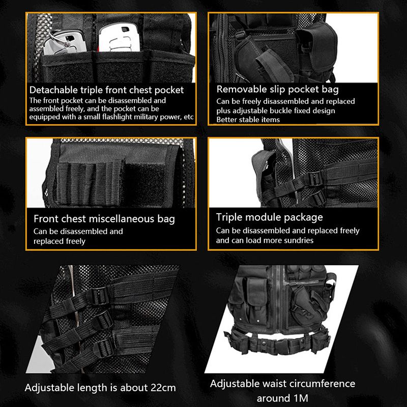 Entrenamiento militar al aire libre CS Multi-bolsillo táctico Molle Airsof Comba Armor Hombres Huning Painball Seguridad policial_voghion.com