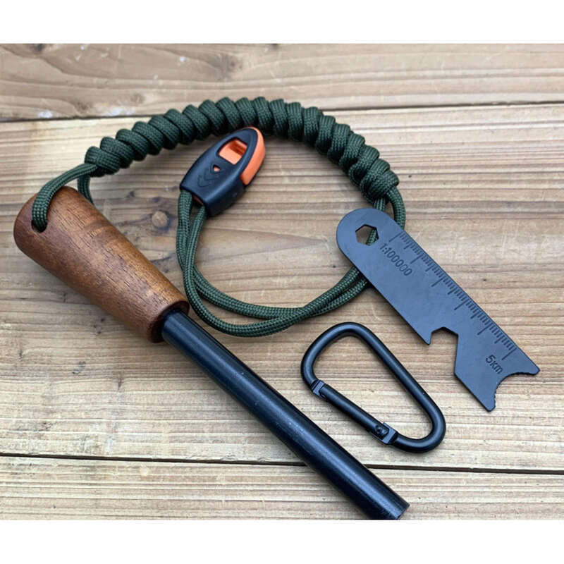 Wooden Handle 10 * 100 Solid Magnesium Rod, Outdoor Survival, Extended Umbrella Rope, Camping Flint Rod_voghion.com