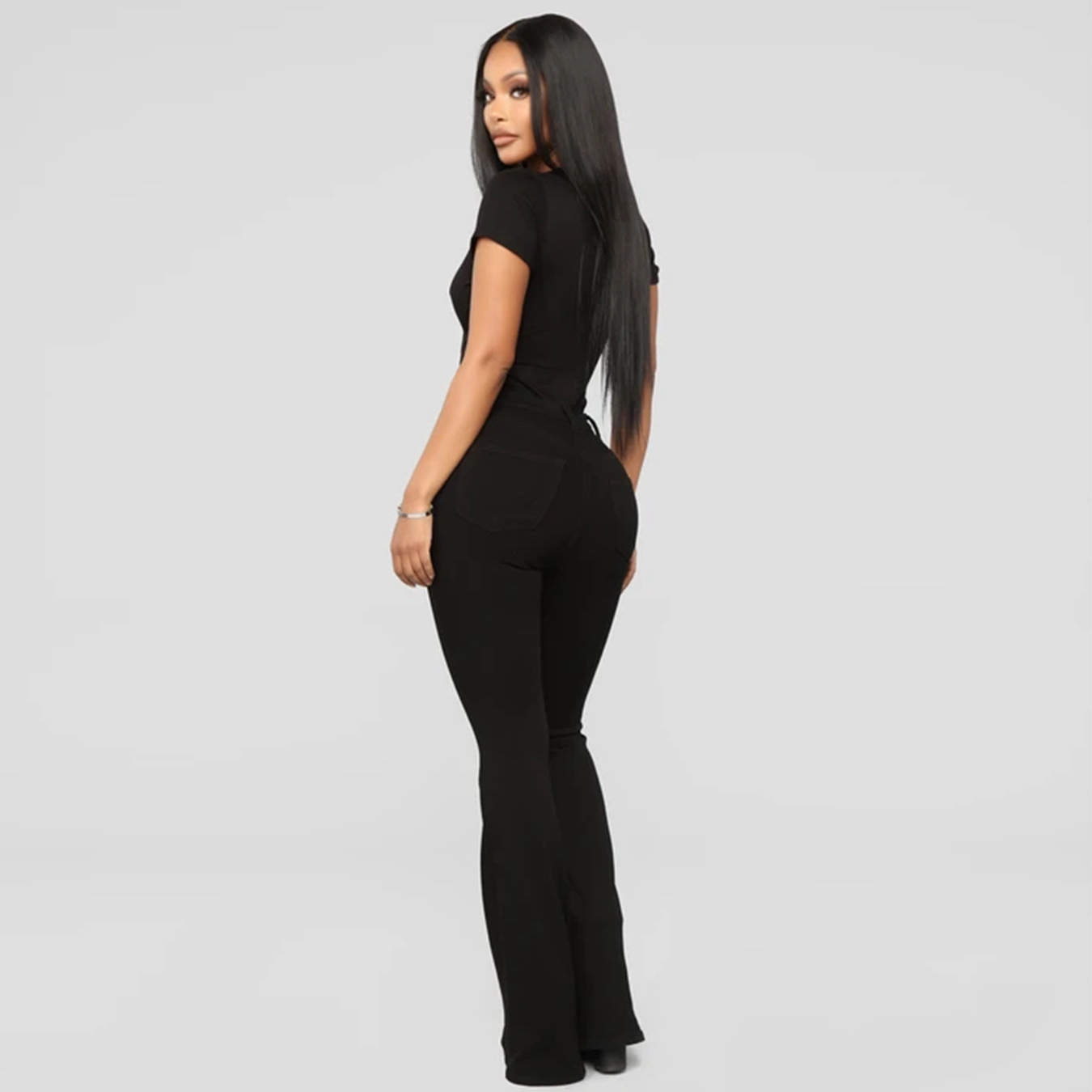 Roupas femininas clássicas cintura alta slim fit jeans calças ferradura_voghion.com
