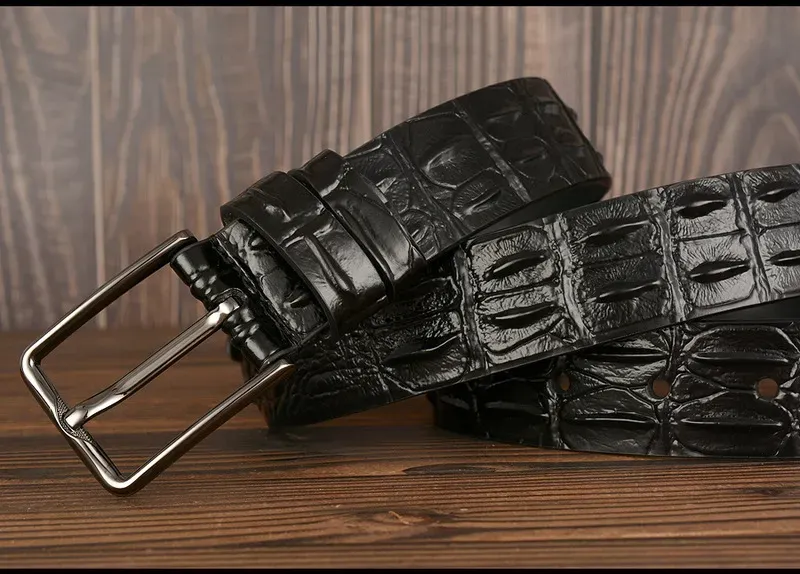 Ceinture en cuir véritable avec boucle ardillon en alligator pour homme, design tendance, 220712_voghion.com