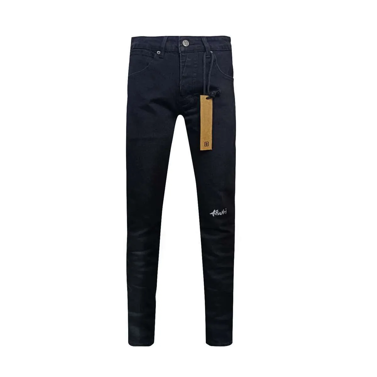 KSUBI Cross Men Fashion American High Street Black Casual Letter Embroidery Pants Stretch Skinny Ripped Frayed Jeans_voghion.com