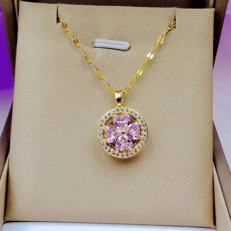 Halsketten Mode Charme Grüne Halskette Klassische Vintage Rosa Blume Klee Herz Schlüsselbein Kette Anhänger Geschenk_voghion.com