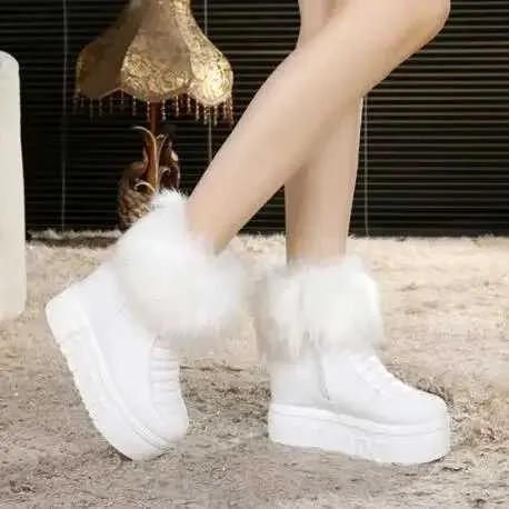 Scarpe invernali calde con zeppa, tacco alto nascosto, cerniera laterale nera, da donna, con plateau e altezza maggiorata_voghion.com