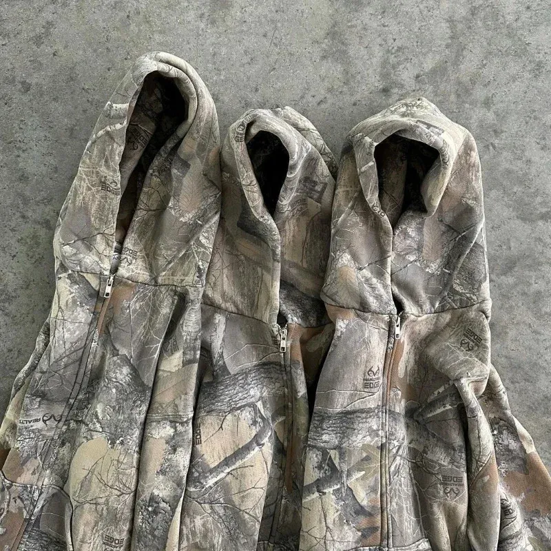 Y2K Retro Zip Up Hoodies Men Camouflage Pattern Zipper Sweatshirt High Street Hip Hop Streetwear Oversized Unisex Camo_voghion.com