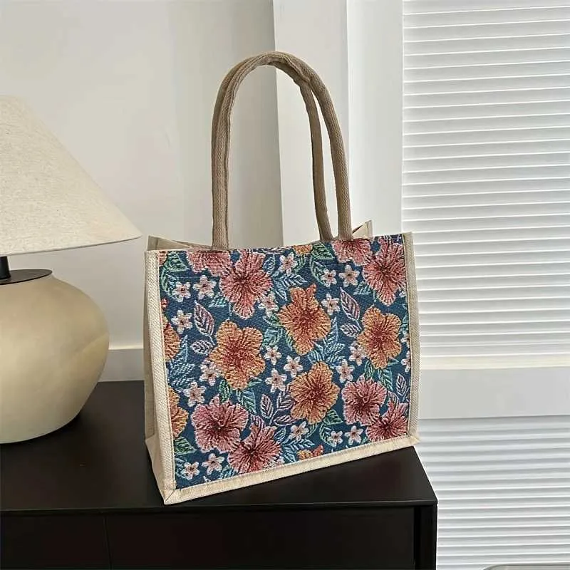 Designer Tote Handbag Large Capacity Jacquard Canvas Shopper Bag_voghion.com