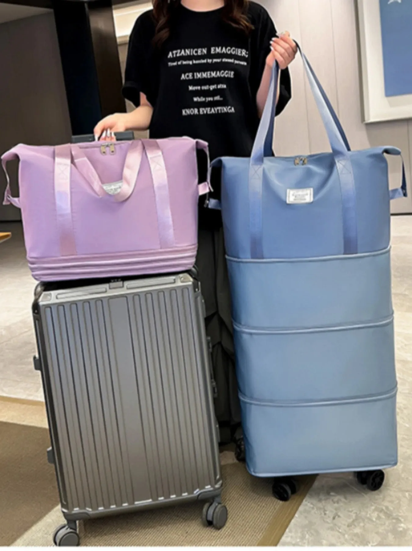 1 STK Große Kapazität Leichte Damenrolle mit Rädern Drei erweiterbare Reiseorganizer Tragbare Reisetasche 240830_voghion.com