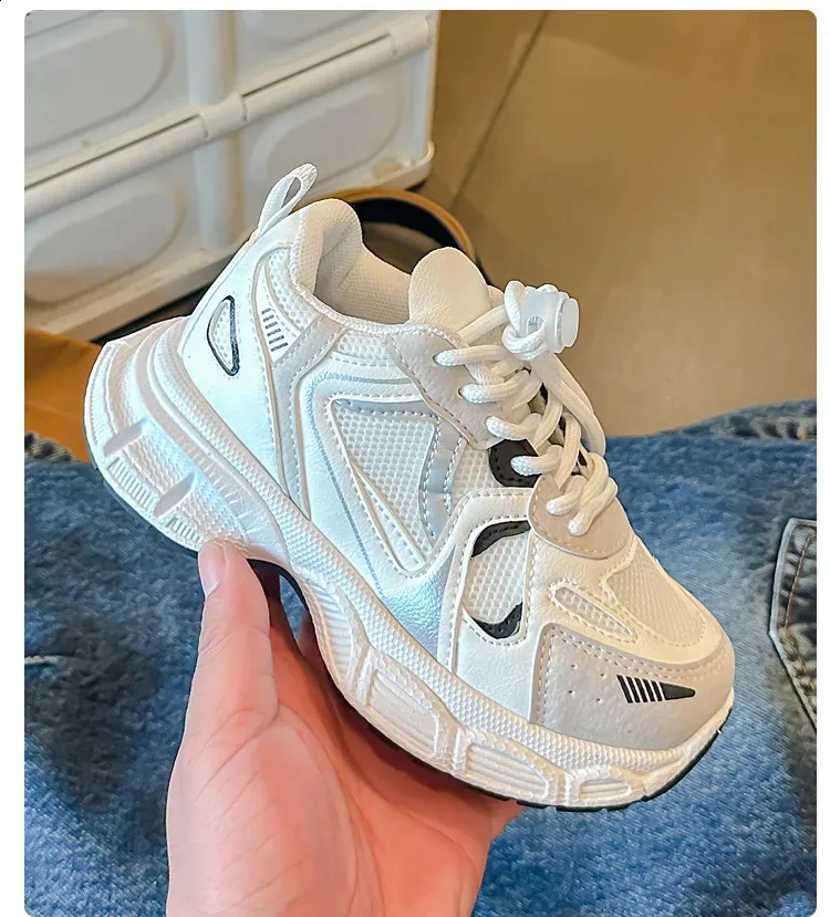 Scarpe sportive casual traspiranti per bambini, corte, paffute, bianche, a righe, con lacci, per tennis da bambini, primavera, 6-14 anni_voghion.com