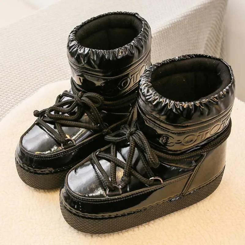 Stivali invernali da donna con plateau, con lacci, in pelle impermeabile antiscivolo, spessi e caldi, in cotone, con design di marca, 2025_voghion.com