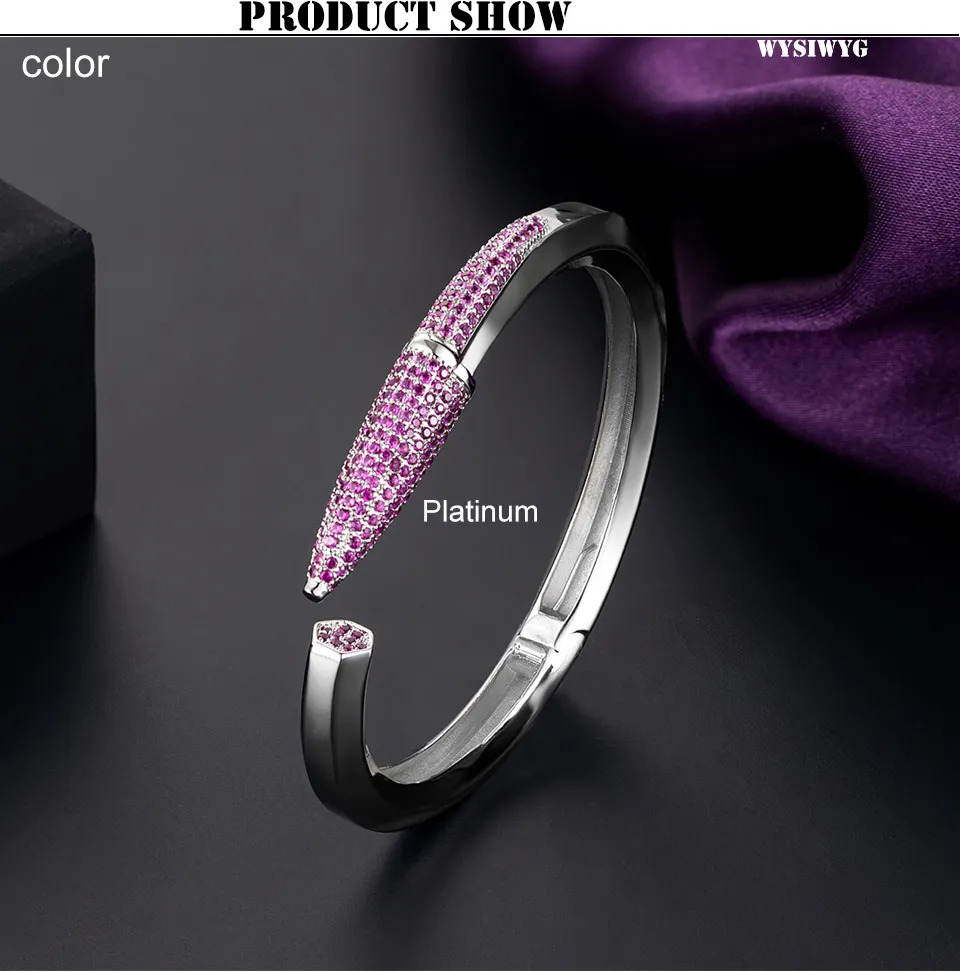 Bangle Woman Mixed Trendy Pencil Designs Cuff For Ms Wedding Purple Full Cubic Zircon Crystal Dubai Golden Party_voghion.com
