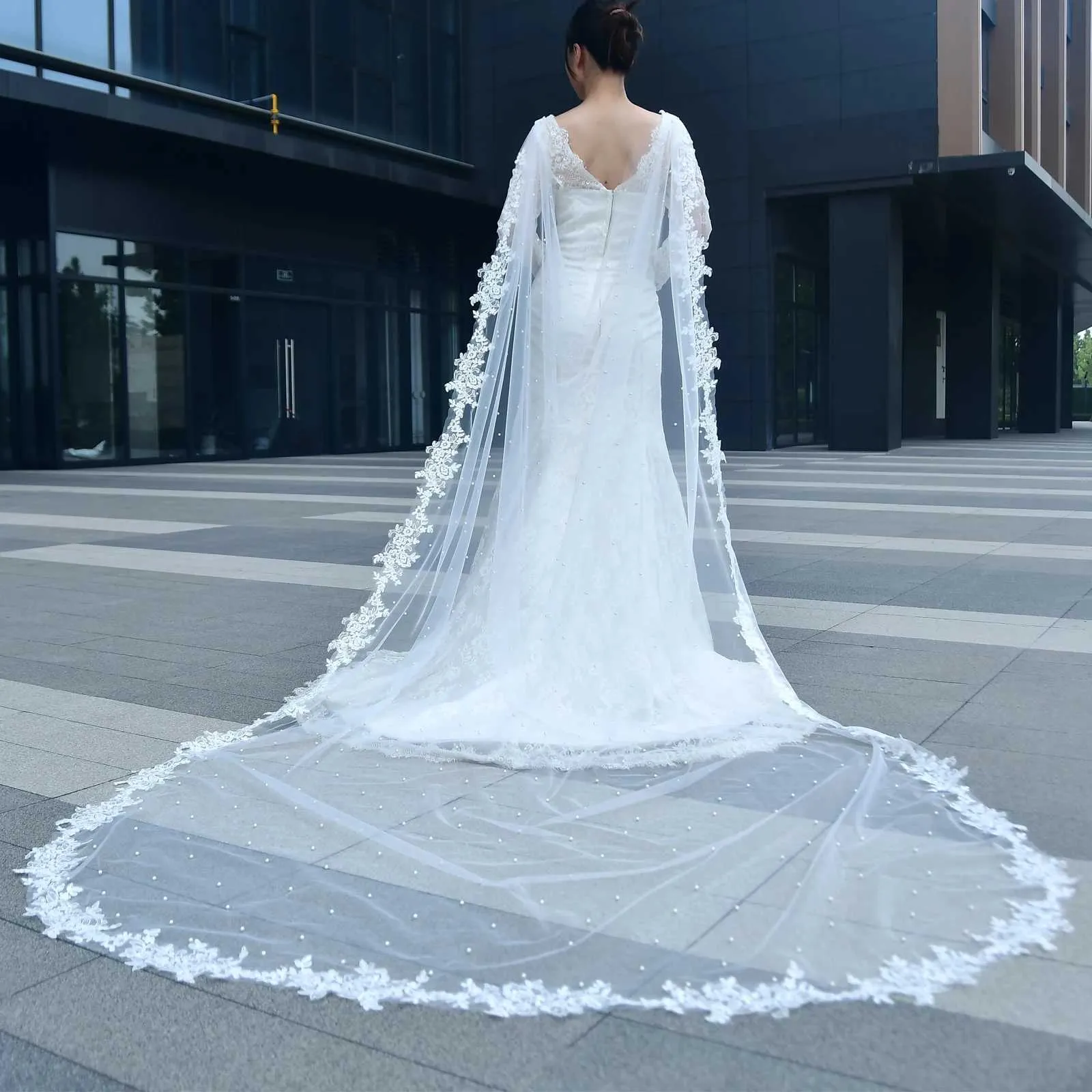 Bijuterii de păr VG59 Pelerină de mireasă Voal cu perle și mărgele Dantelă Margine Bolero Jachetă Femei Mărime Plus Șal Accesorii de mireasă Nuntă_voghion.com