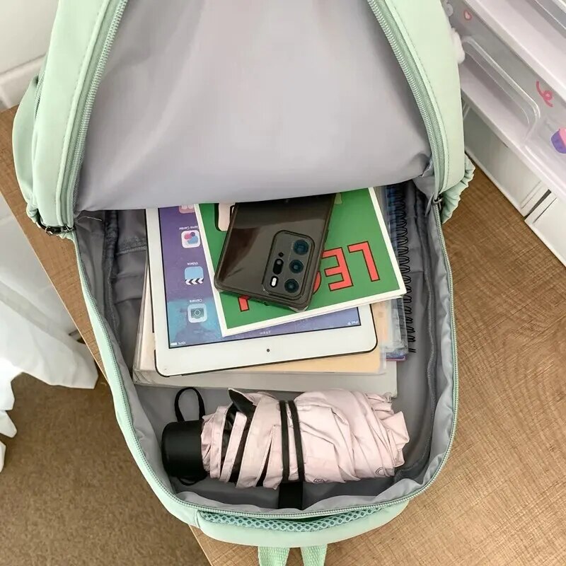 Waterproof Teenage Bookbag Nylon Rucksack Fashion Girl Backpack Women Shoulder Bag High School Schoolbag Black_voghion.com