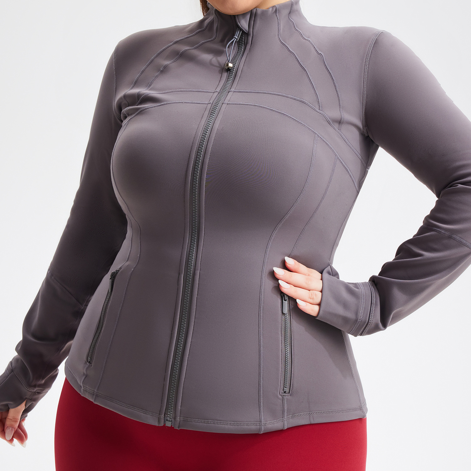 Women's Clothing fleece outdoor training fitness running leisure elastic slim fit stand collar zipper sports jacket