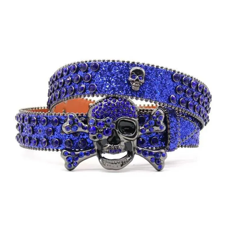 Skull Pattern Rhinestone Belt For Men And Women Luxury Retro Style_voghion.com
