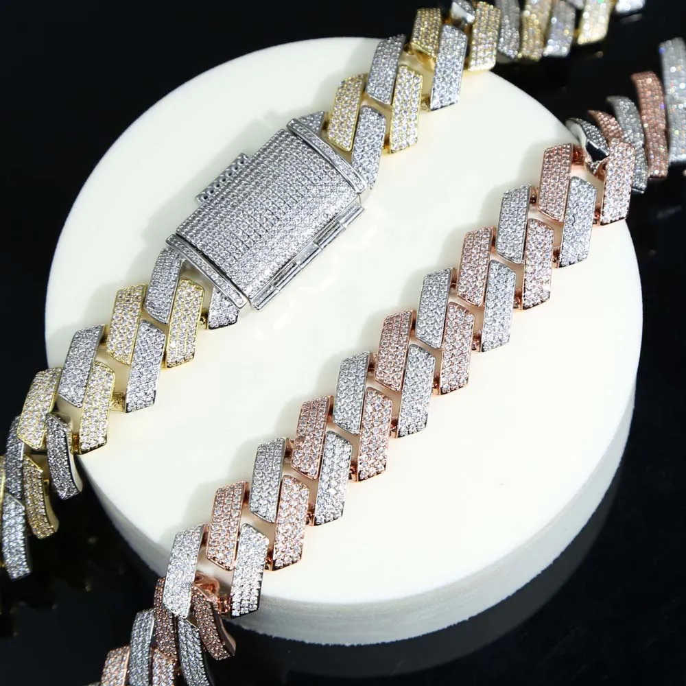 Cuban Link Chain Necklace And Bracelet Set For Men 19mm Iced Out_voghion.com