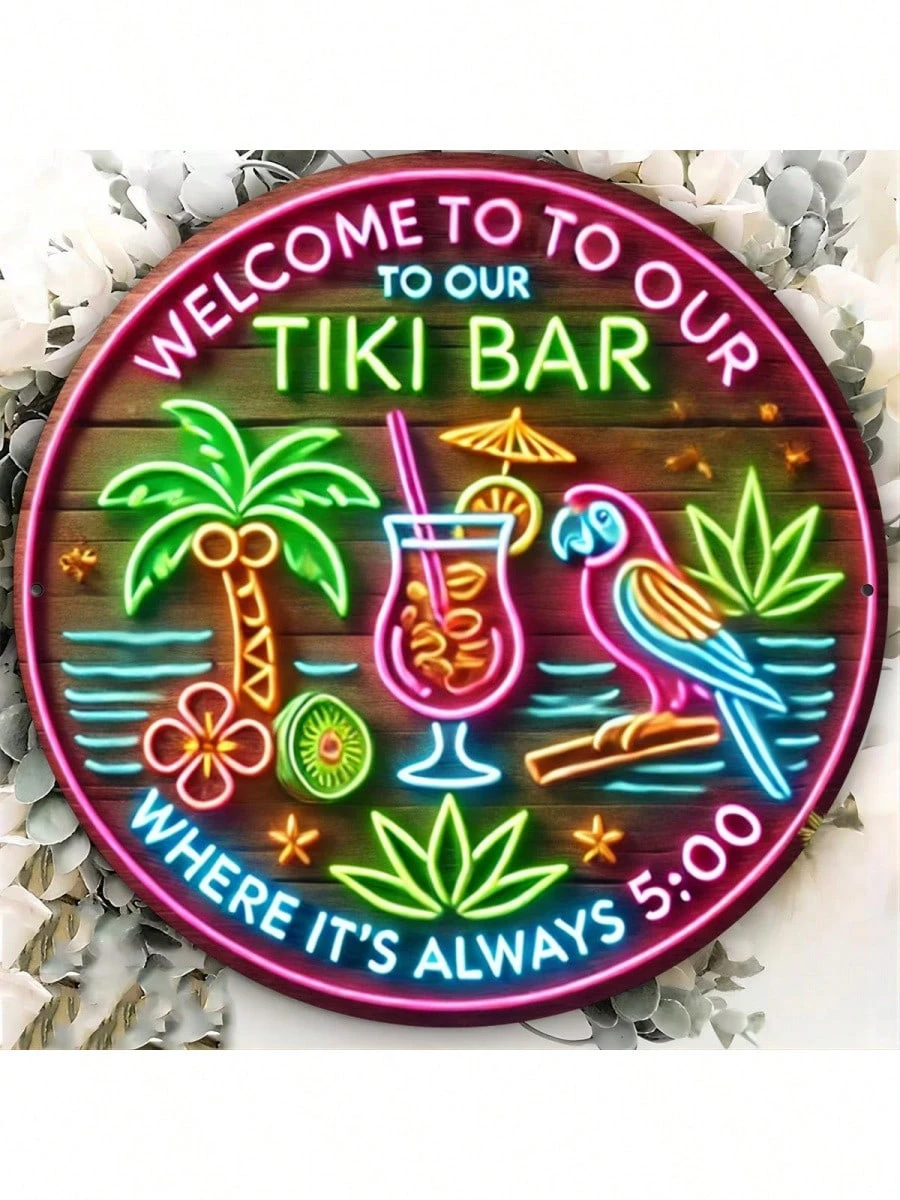 Cartello circolare in alluminio Tiki Bar 8x8 pollici, resistente ai raggi UV e ai graffi, facile da appendere, decorazione per interni ed esterni, decorazioni per la casa, giardino, matrimonio_voghion.com