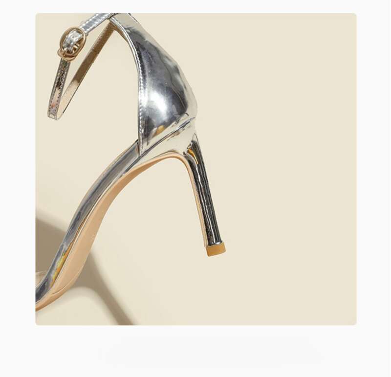Scarpe col tacco alto con cinturino in argento per la primavera e l'estate 2025, eleganti, versatili e dal temperamento delicato._voghion.com