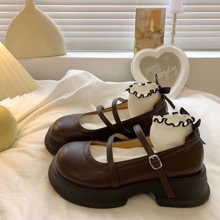 JK Versatile Testa Rotonda Fondo Spesso Piccola Pelle per Donna 2024 Nuovo Stile Britannico Estate Mary Jane Scarpe Singole_voghion.com