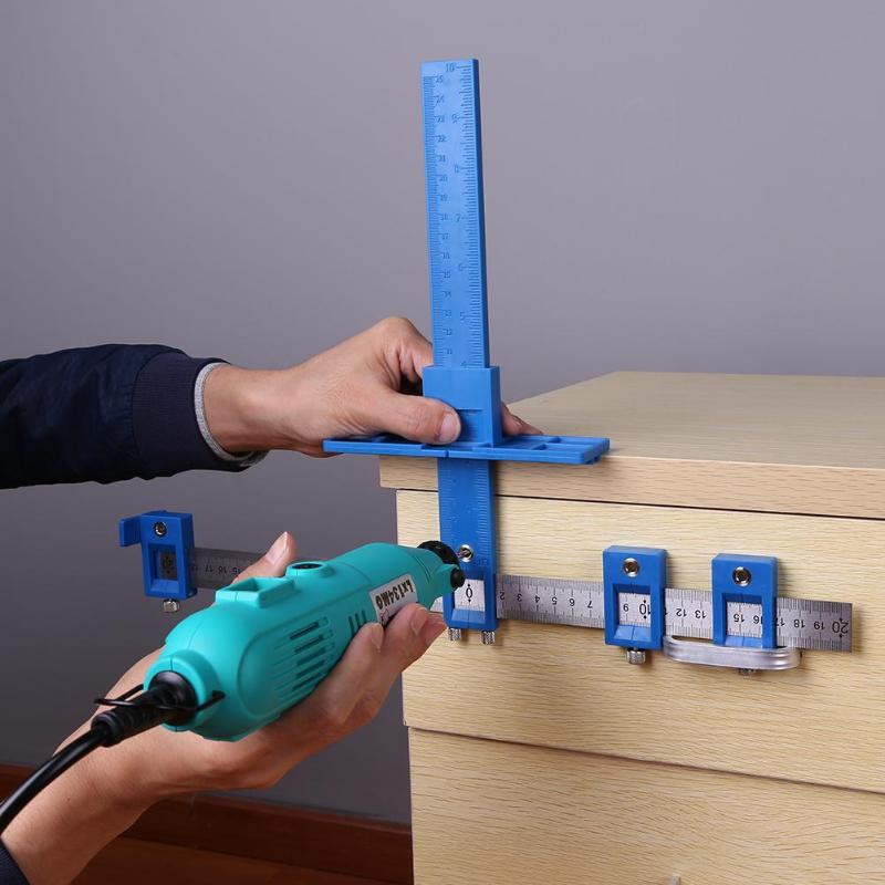 Multifunctional Furniture Carpentry Punch Locator Drill Guide Ruler Woodworking Hole Locator Adjustable Drilling Positioner Tool_voghion.com