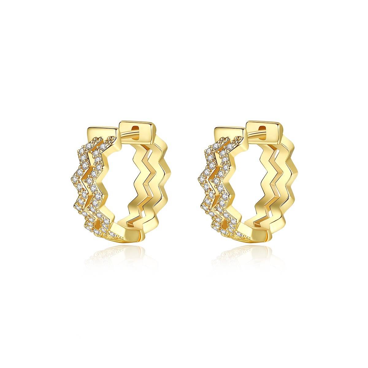 Women's Jewelry Wave Ear Cuff Double Row Zircon Rhinestone Creative Ripple Design Geometric Fashion Earrings