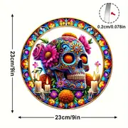 Vibrant Sugar Skull Suncatcher - 9" Stained Acrylic Art. Festive Decor For Dia De Muertos Celebrations Or Cafe Spaces._voghion.com