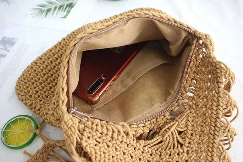 Handmade Cotton Woven Knitted Crossbody Bag With Tassels Vintage_voghion.com