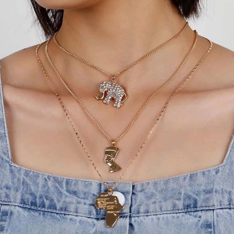 Set de collares con colgante a capas estilo egipcio para mujer_voghion.com